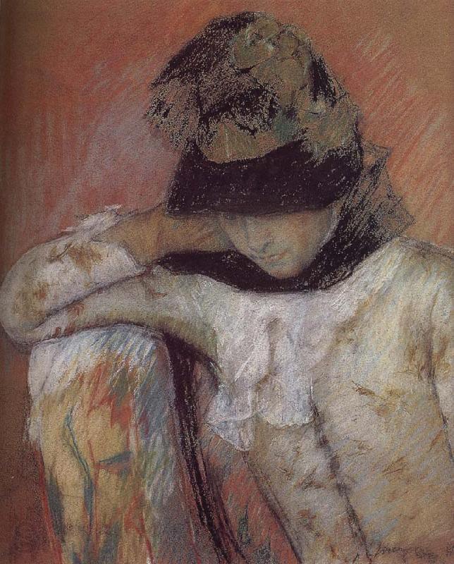 Mary Cassatt The young wearing the hat and looking down France oil painting art